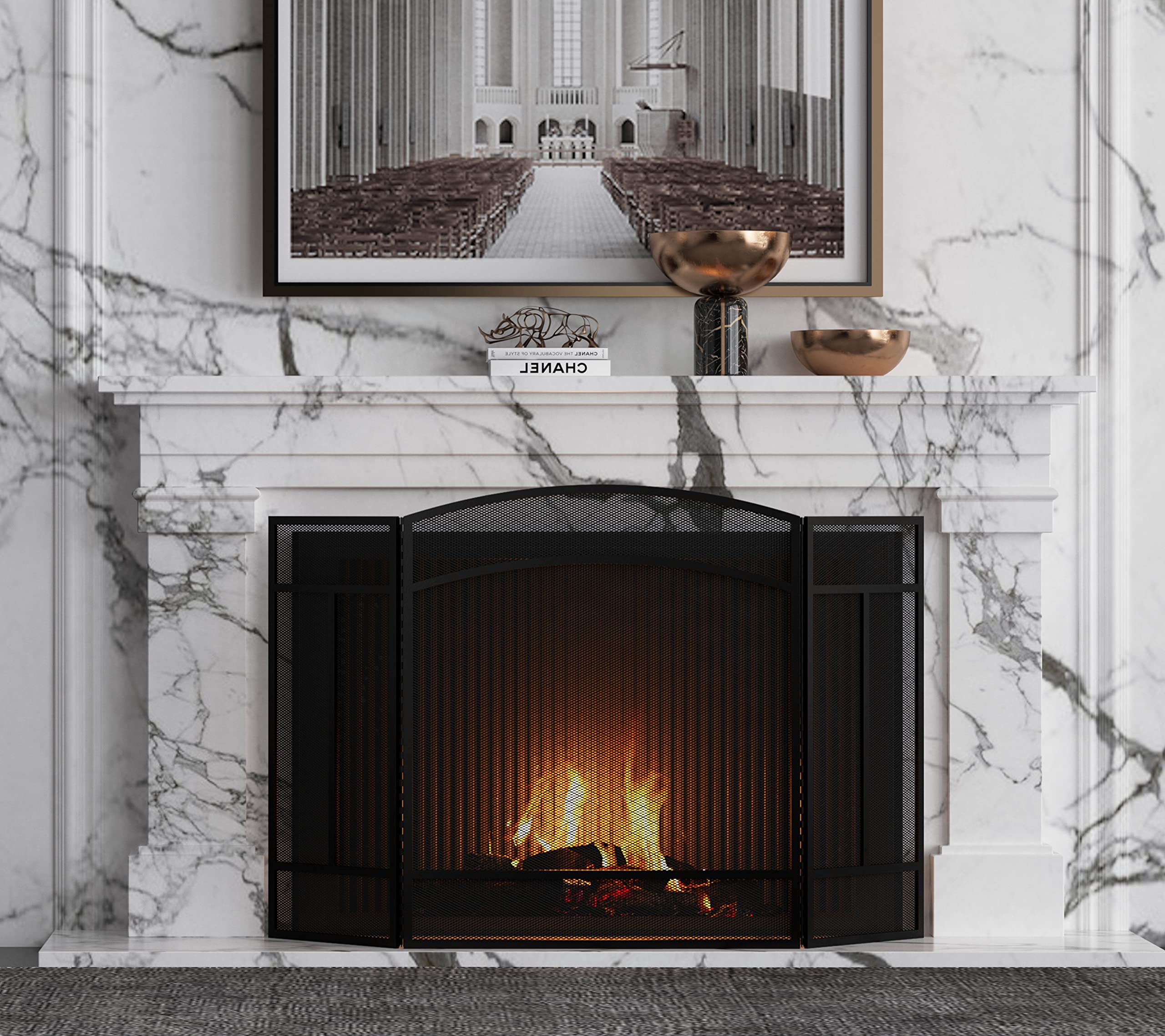 Fireplace Cover Amagabeli 3-Panel Fireplace Screen - 48x28